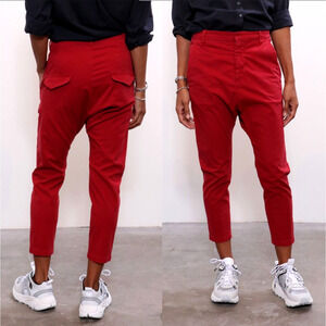Nili Lotan 6 Paris Pants $345 Drop Crotch Cotton Slouchy Crop Sunkissed Red